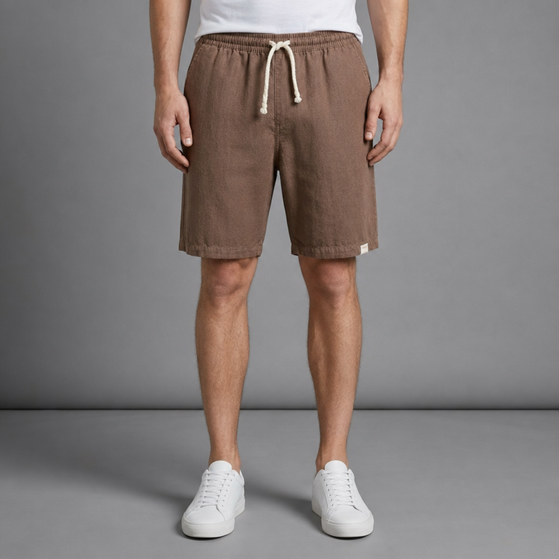 Sete Linen Cotton Drawstring Shorts in Brown