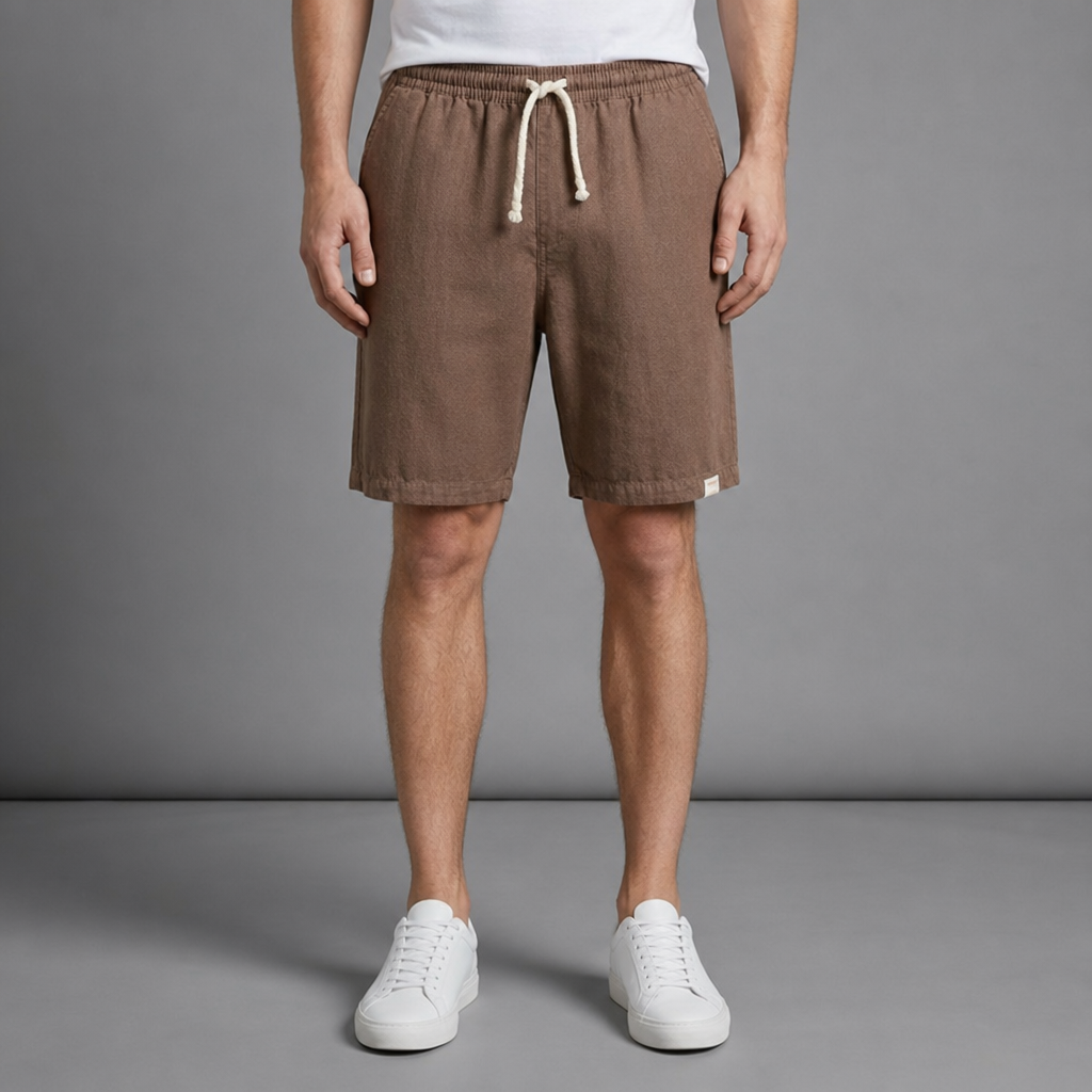 Sete Linen Cotton Drawstring Shorts in Brown