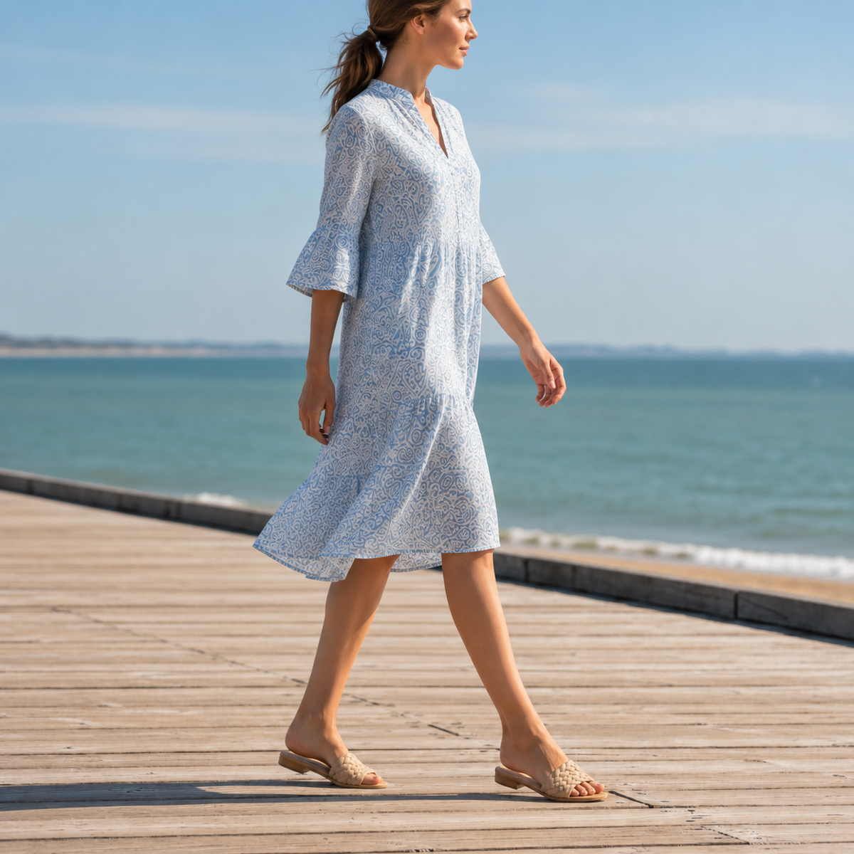 Montalcino Paisley Print Bell-Sleeve Dress