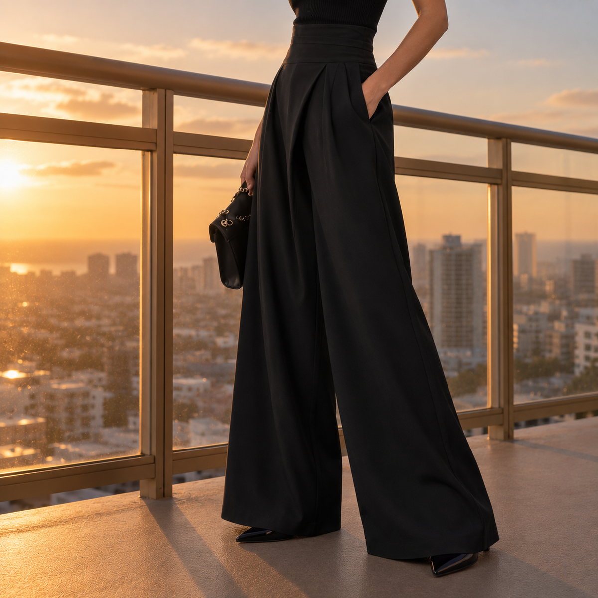 Ravello High Waist Wide-Leg Trousers