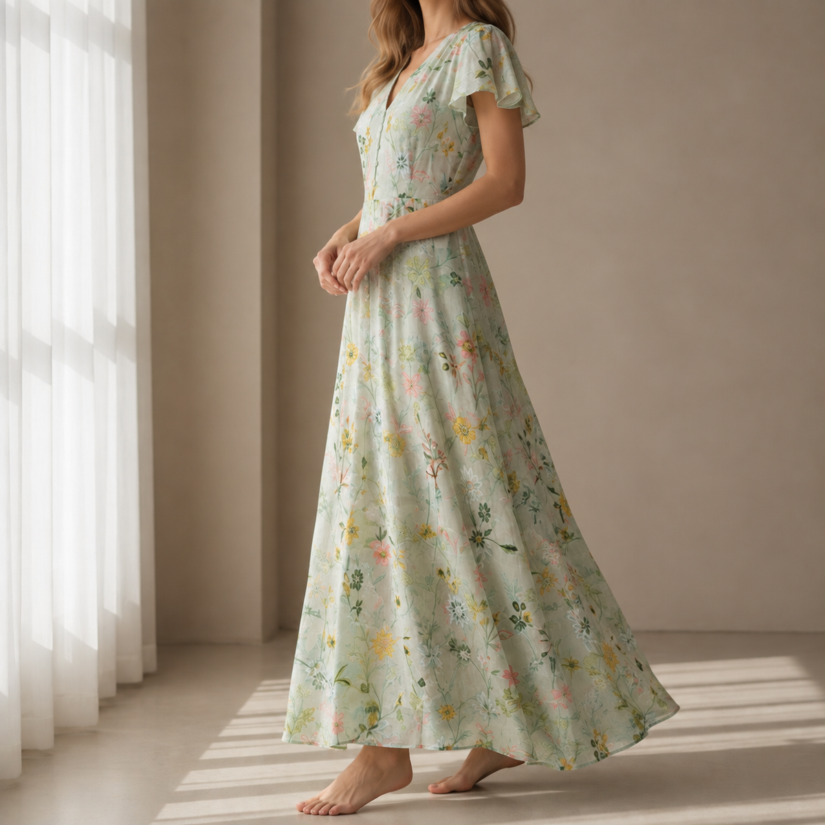 Merano Floral Flutter Sleeve Maxi