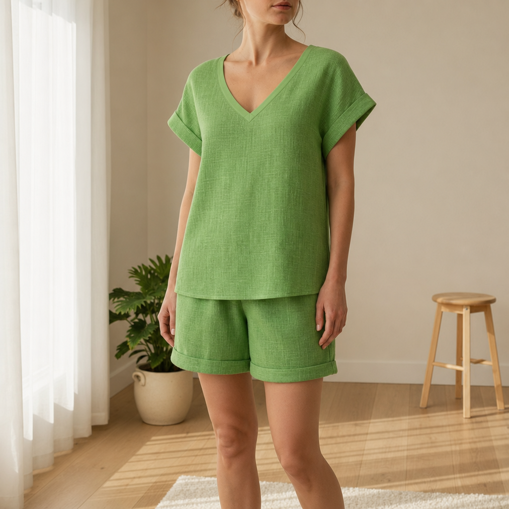 Sitges Relaxed Linen Shorts Set in Green