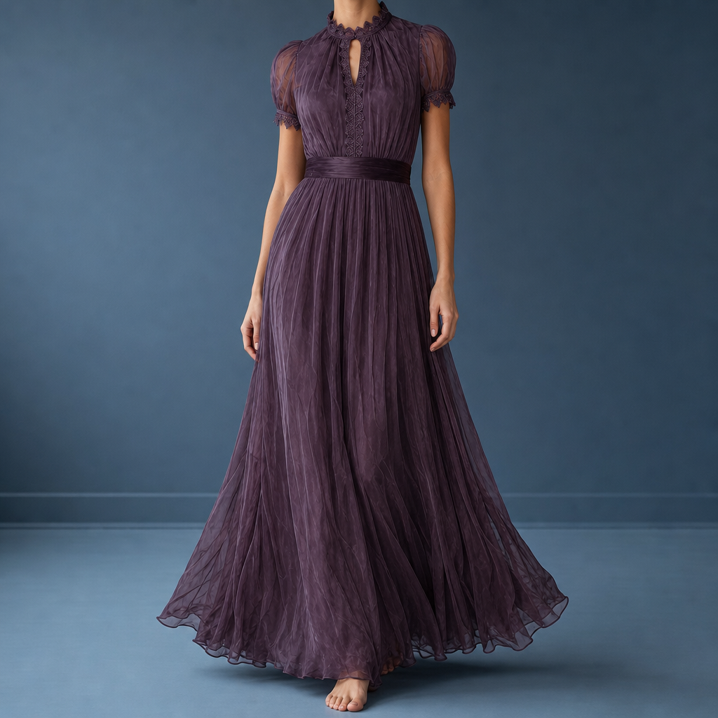 Skiathos Lace Trim Maxi Dress in Purple