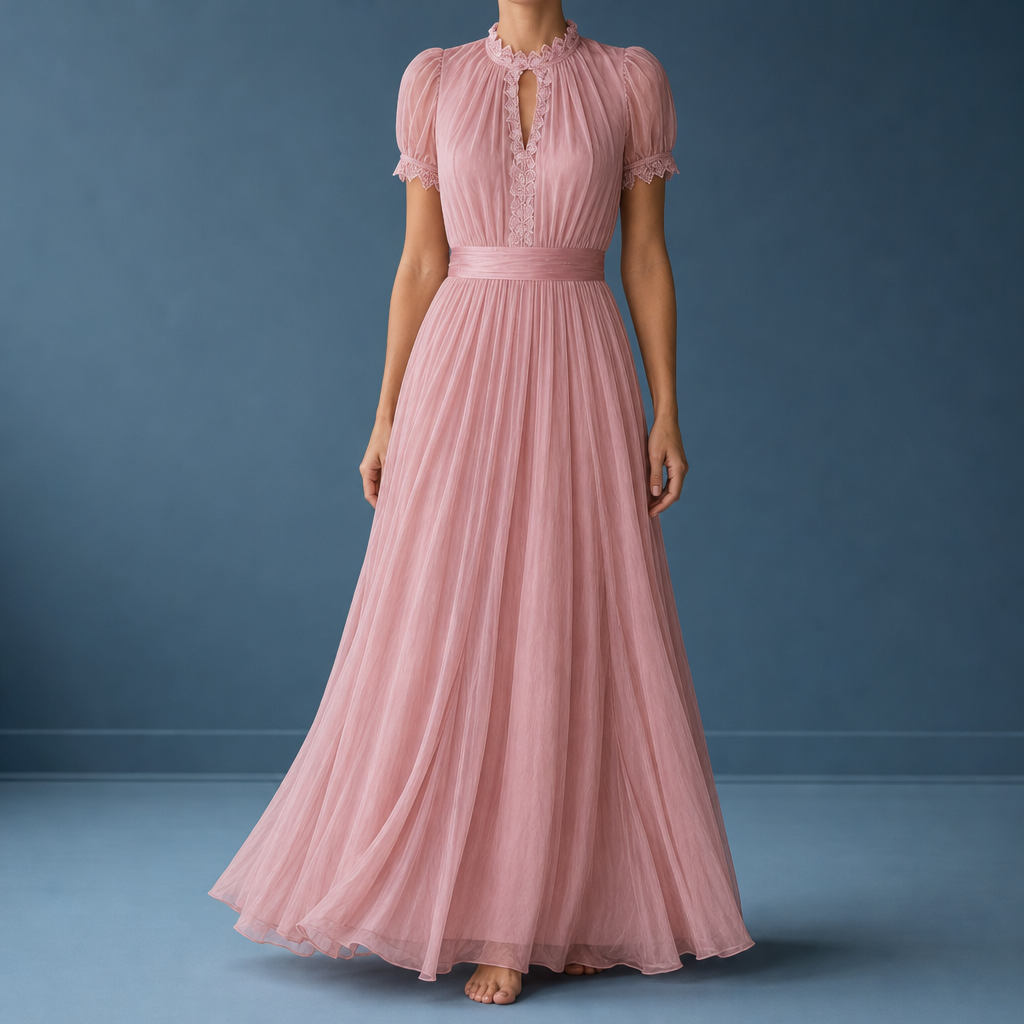 Skiathos Lace Trim Maxi Dress in Pink