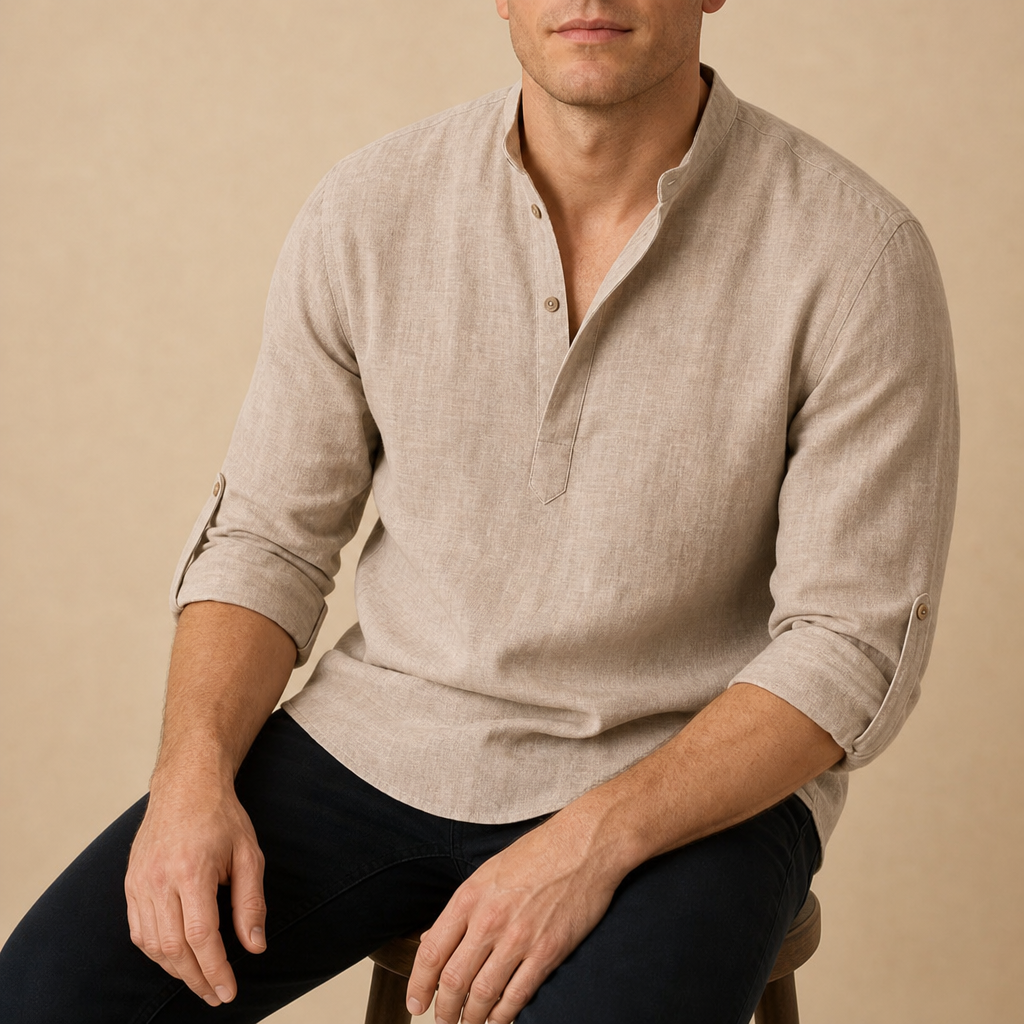 Stresa Linen Henley Shirt in Beige
