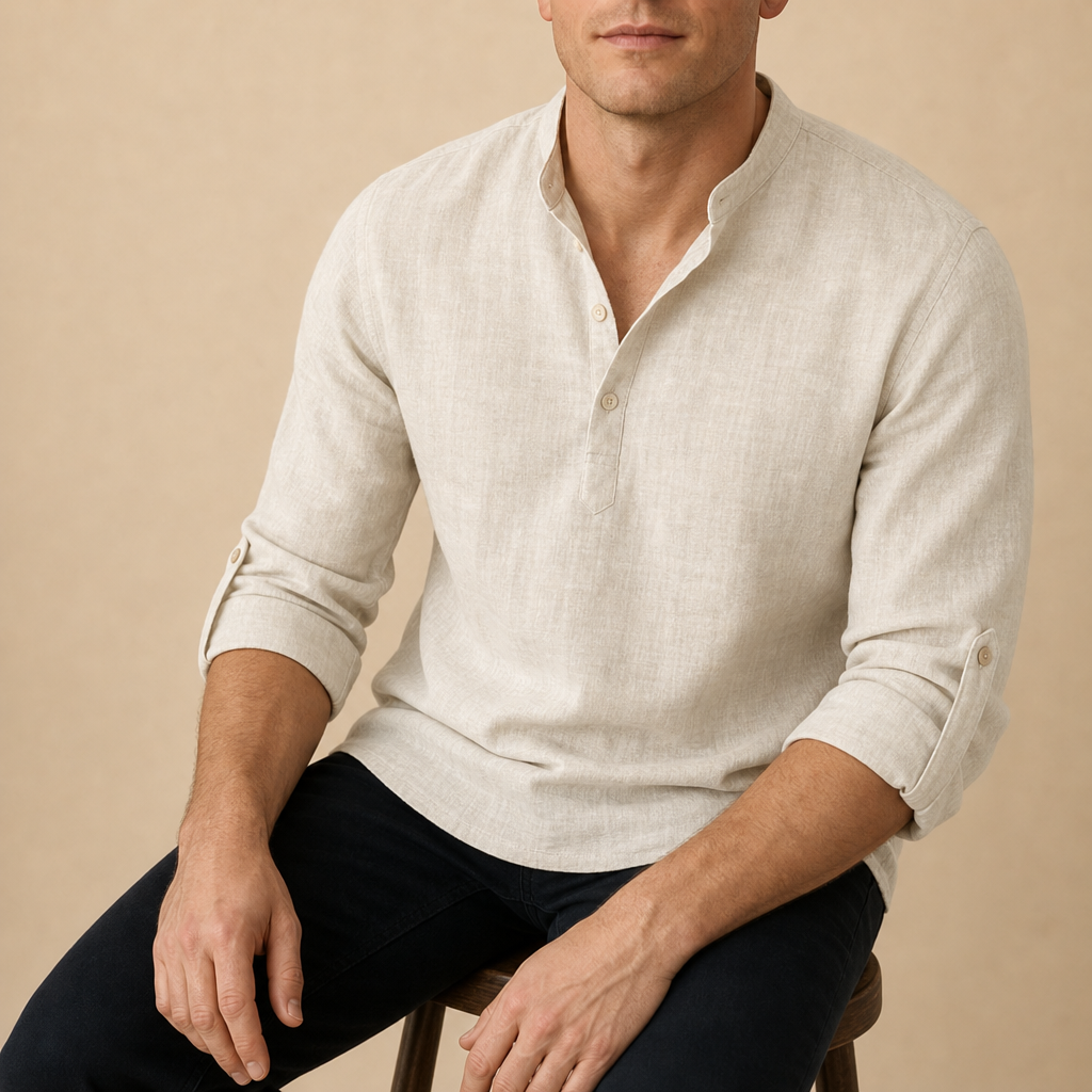 Stresa Linen Henley Shirt in Cream