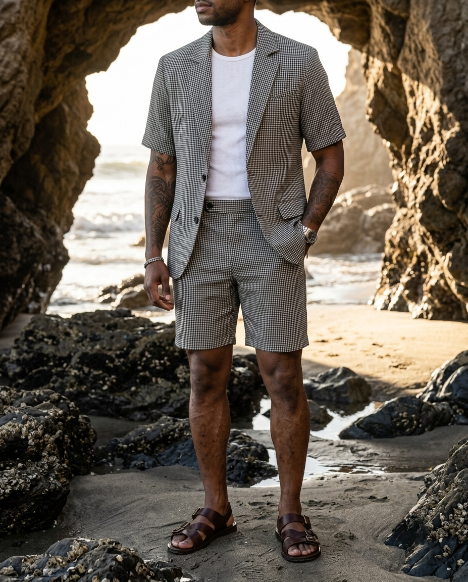 Javea Check Short Suit Set