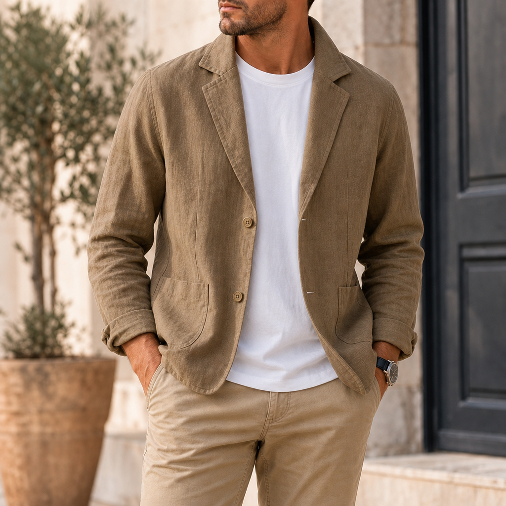 Tarragona Linen Blazer in Coffee