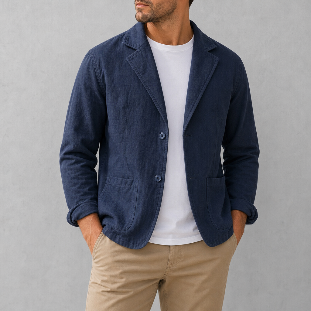 Tarragona Linen Blazer in Dark Blue