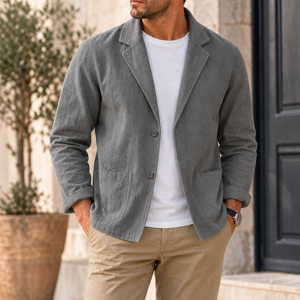 Tarragona Linen Blazer in Dark Gray
