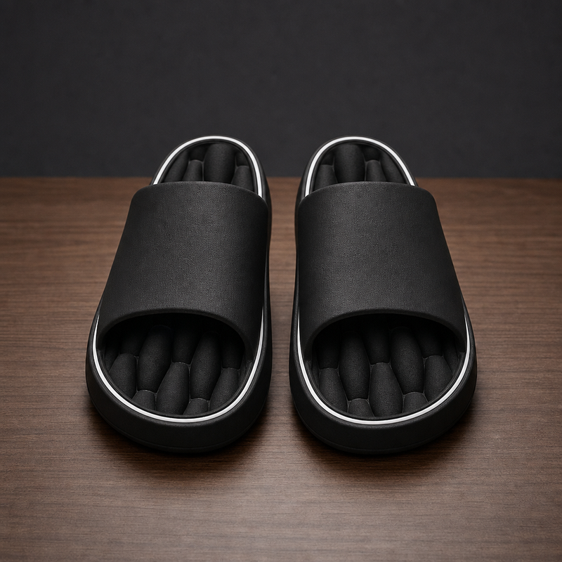 Tavira Cushioned Platform Slides in Black