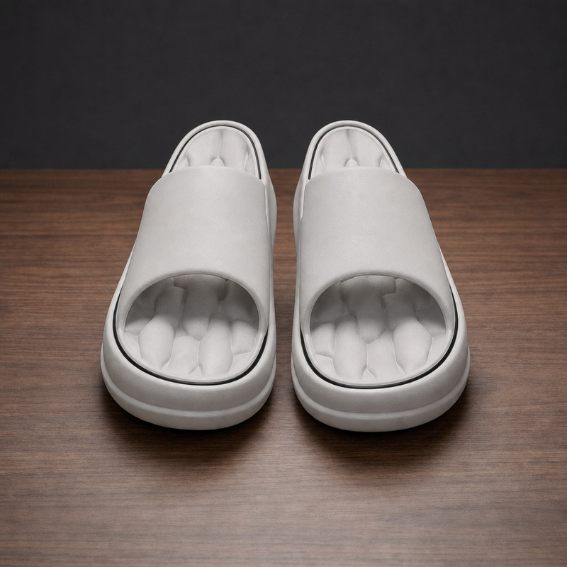 Tavira Cushioned Platform Slides in Light Gray