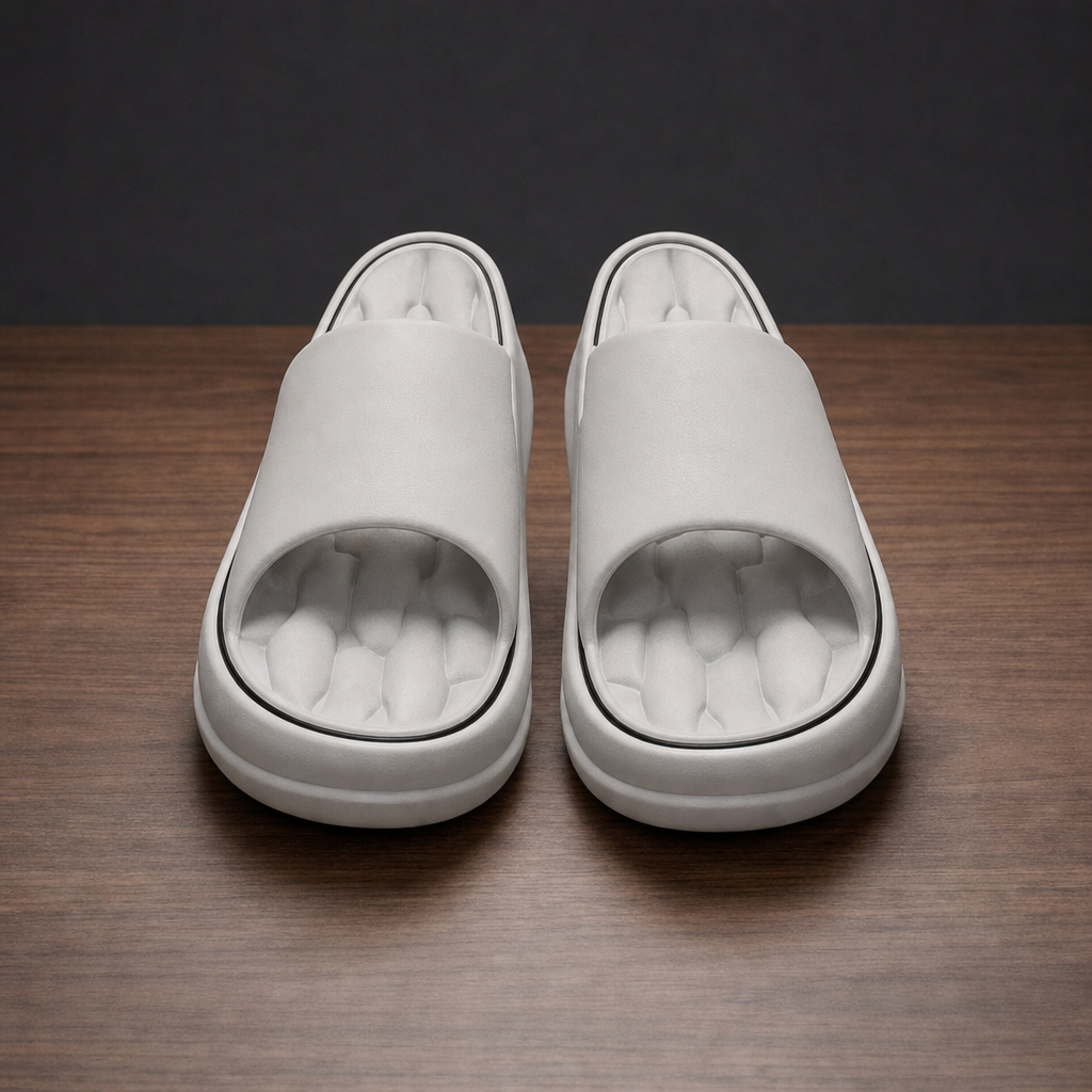 Tavira Cushioned Platform Slides in Light Gray