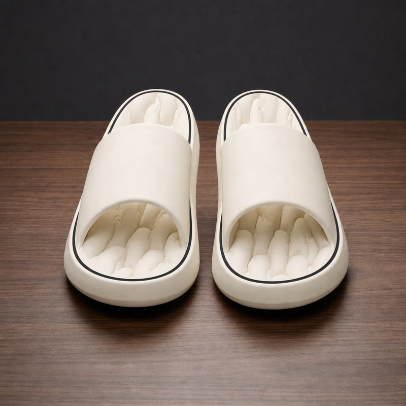 Tavira Cushioned Platform Slides in Beige