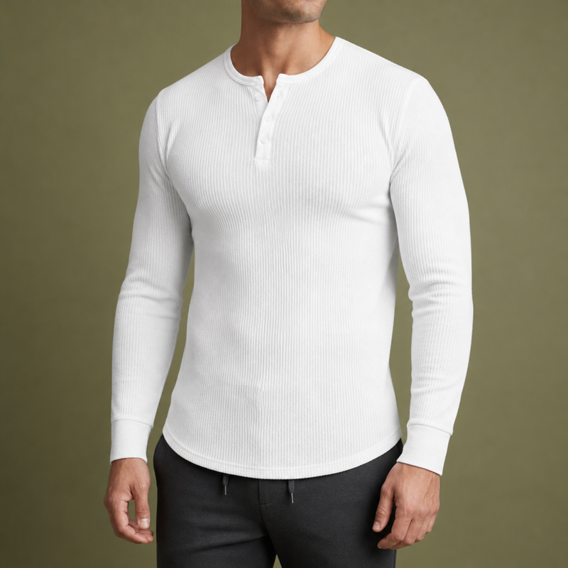 Toledo Ribbed Henley Shirt in White