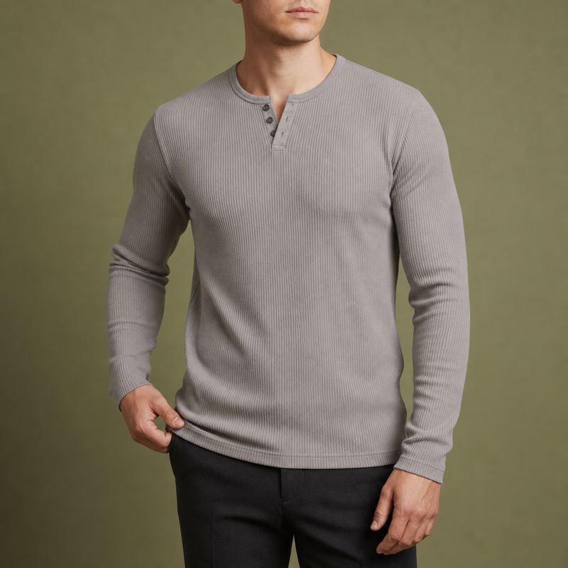 Toledo Ribbed Henley Shirt in Gray
