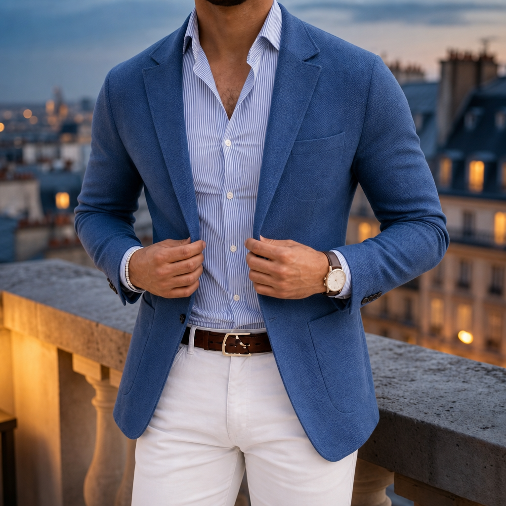 Trani Knit Tailored Blazer in Blue