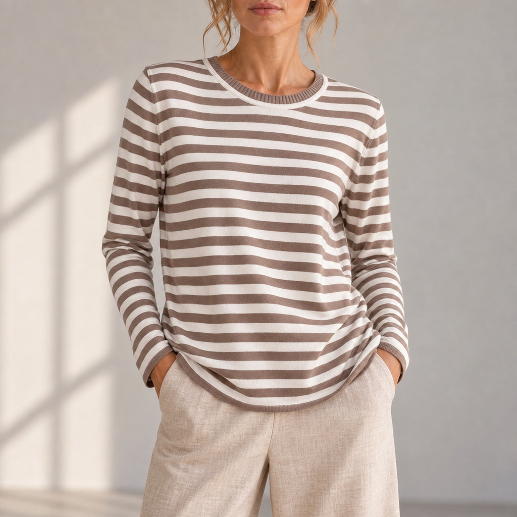 Trogir Striped Knit Top in Caramel Brown