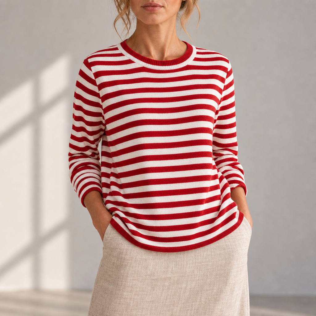 Trogir Striped Knit Top in Cardinal Red