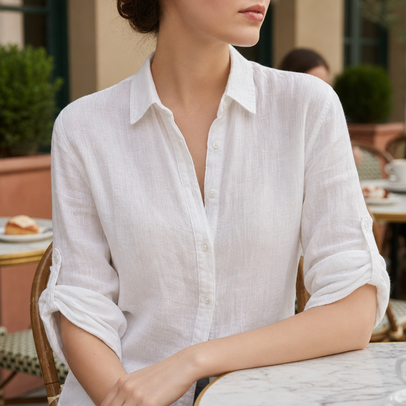 Urbino Relaxed Linen Button-Up Shirt in White