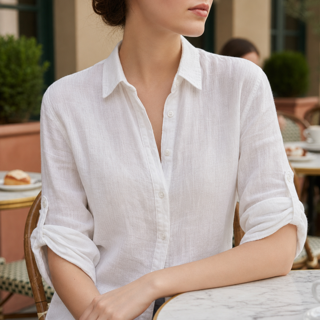 Urbino Relaxed Linen Button-Up Shirt in White