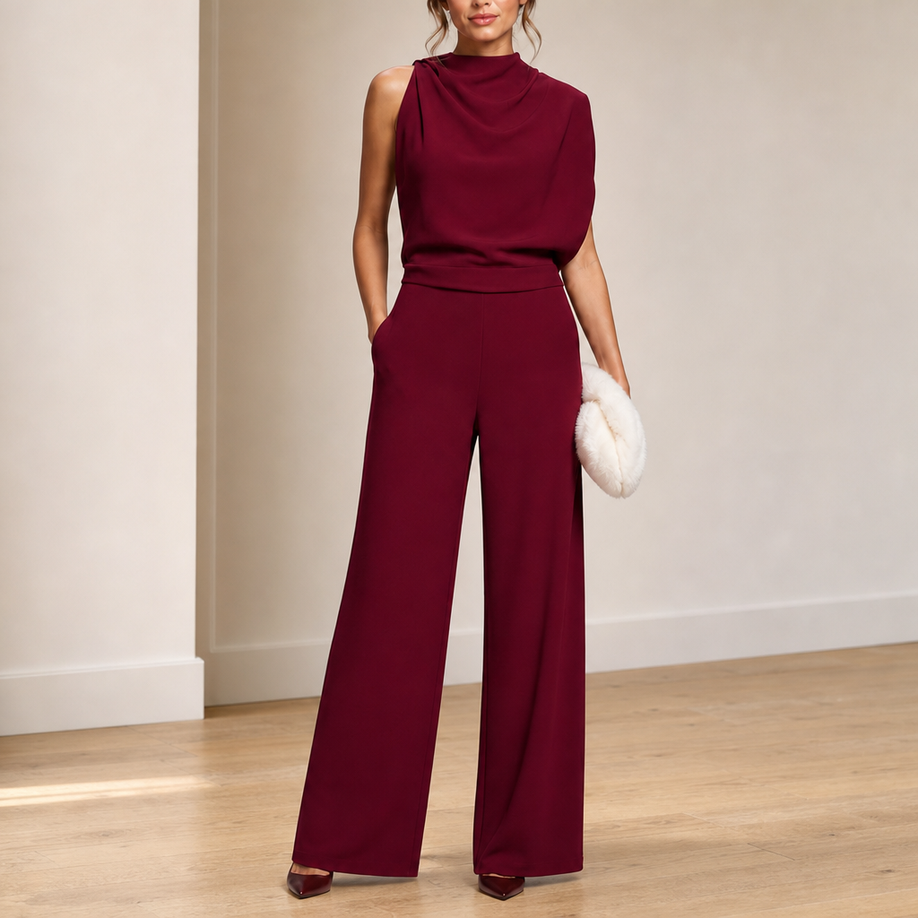 Urbino Wide-Leg Sleeveless Jumpsuit in Red