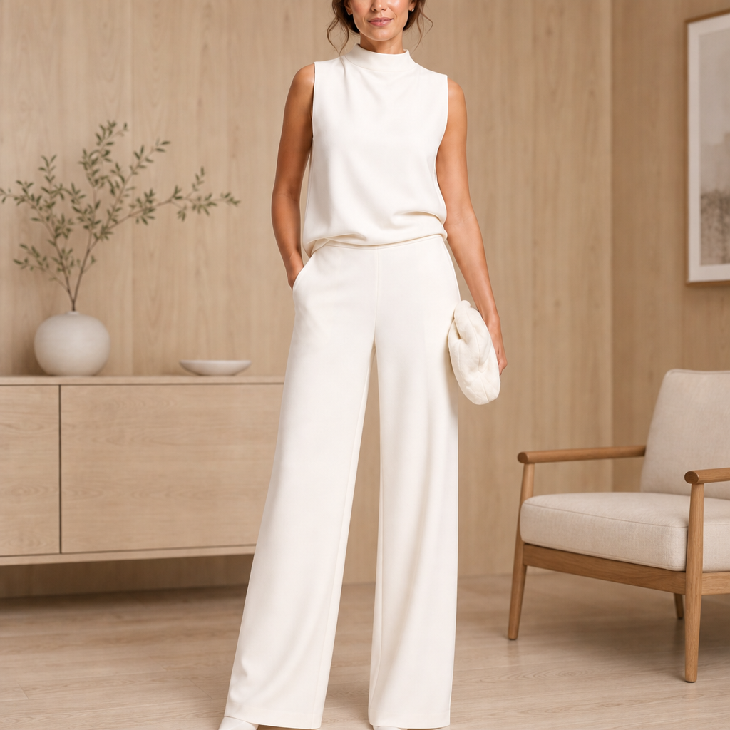 Urbino Wide-Leg Sleeveless Jumpsuit in White