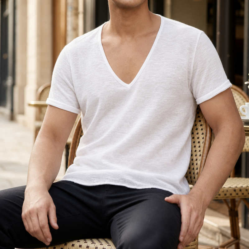 Uzes Deep V-Neck Tee in White