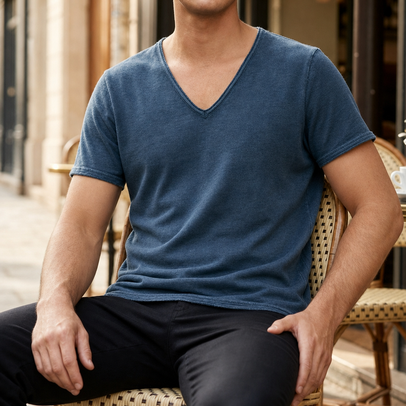 Uzes Deep V-Neck Tee in Blue