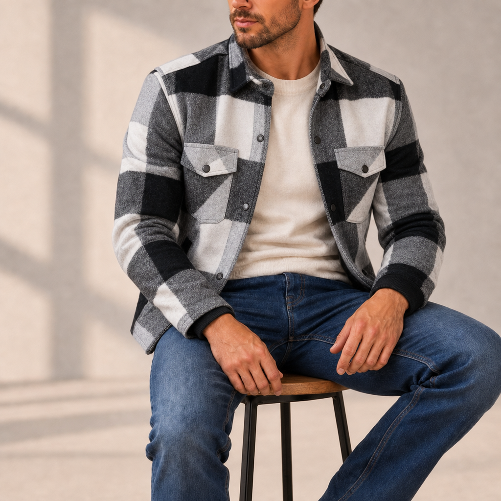 Valletta Plaid Flannel Shacket in Black