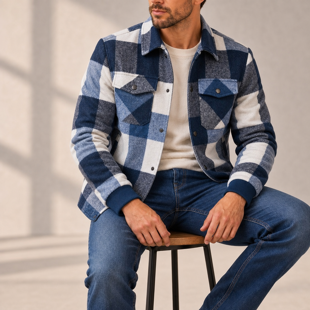 Valletta Plaid Flannel Shacket in Royal Blue