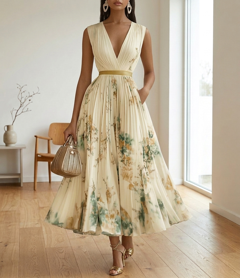 Vieste Pleated Floral Maxi Dress